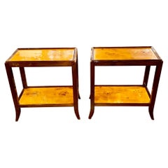 Pair of Continental Burl and Mahogany Side Tables