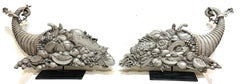 Pair of Continental Carved and Polychromed Wooden Cornucopias, 19th Century