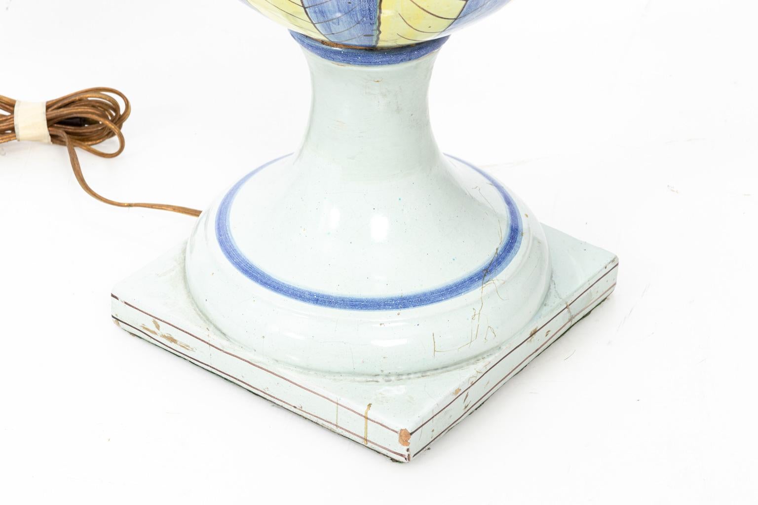 Painted Pair of Continental Ceramic Jar Lamps For Sale