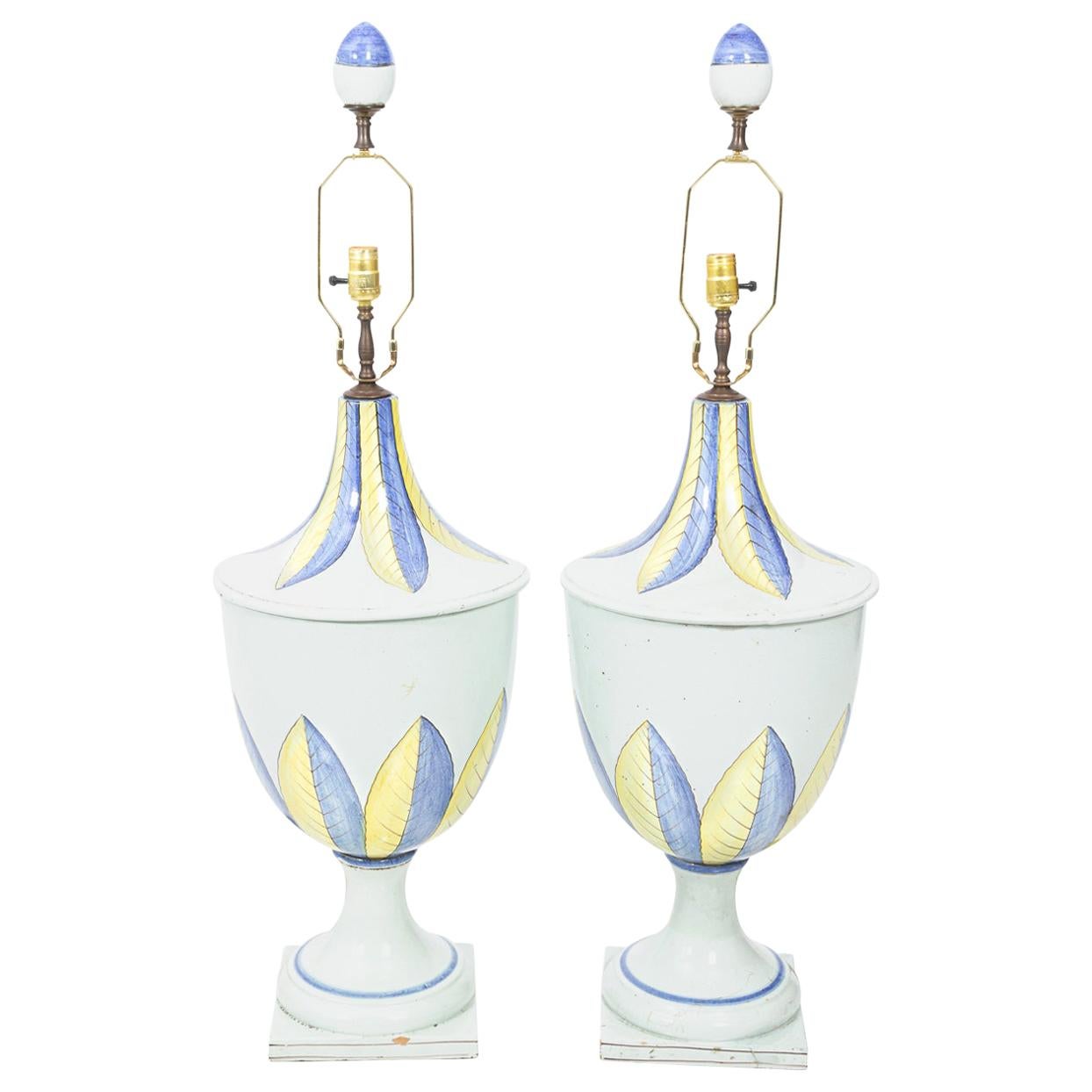 Pair of Continental Ceramic Jar Lamps For Sale