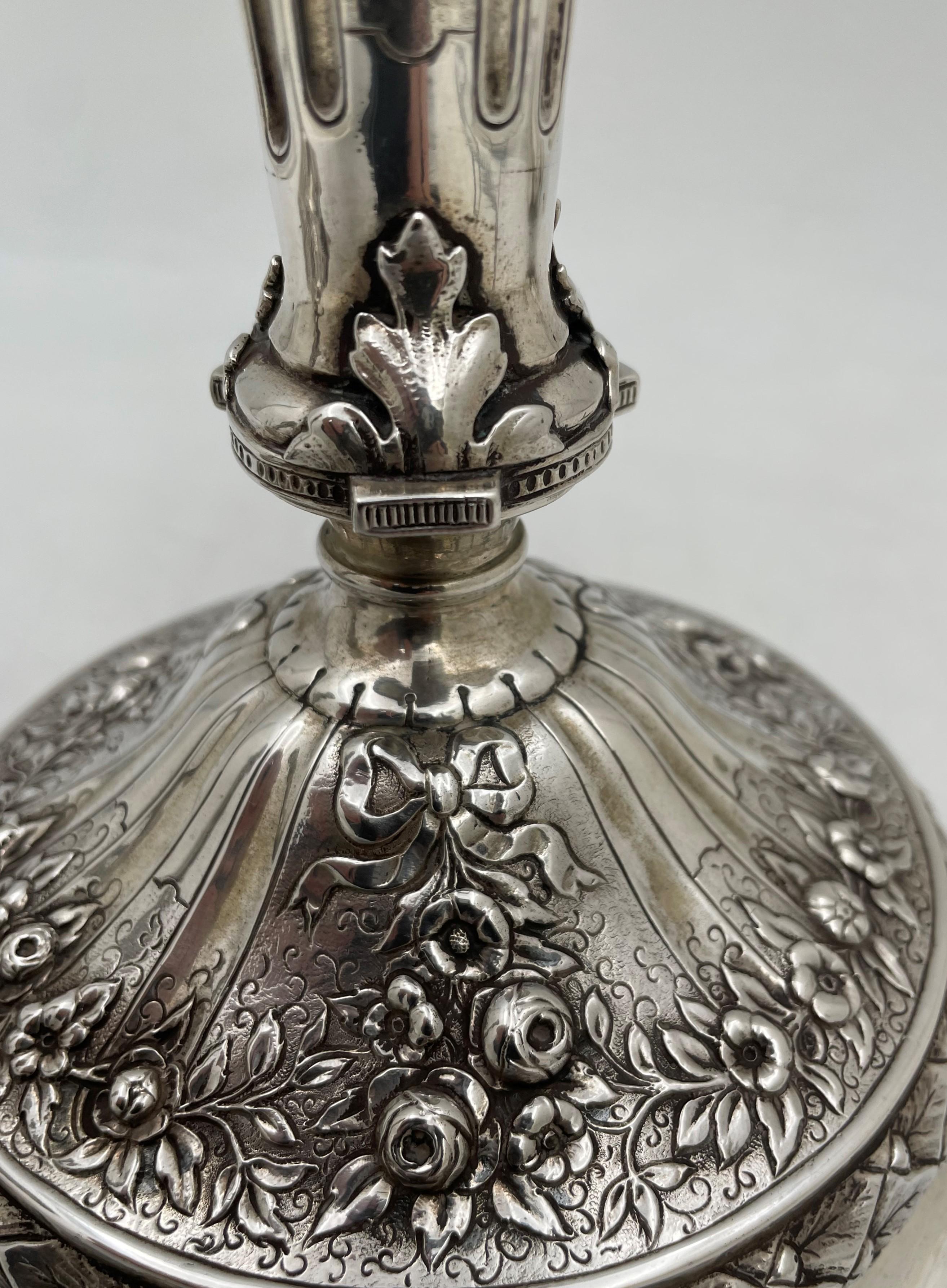 Pair of Continental Chased Silver Candlesticks from 19th Century with Rams' Head For Sale 3