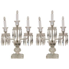 Pair of Continental Crystal Three-Light Girandoles