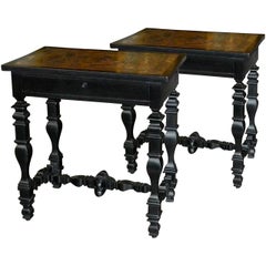 Pair of Continental Ebonized Side Tables with Inlaid Burl Tops