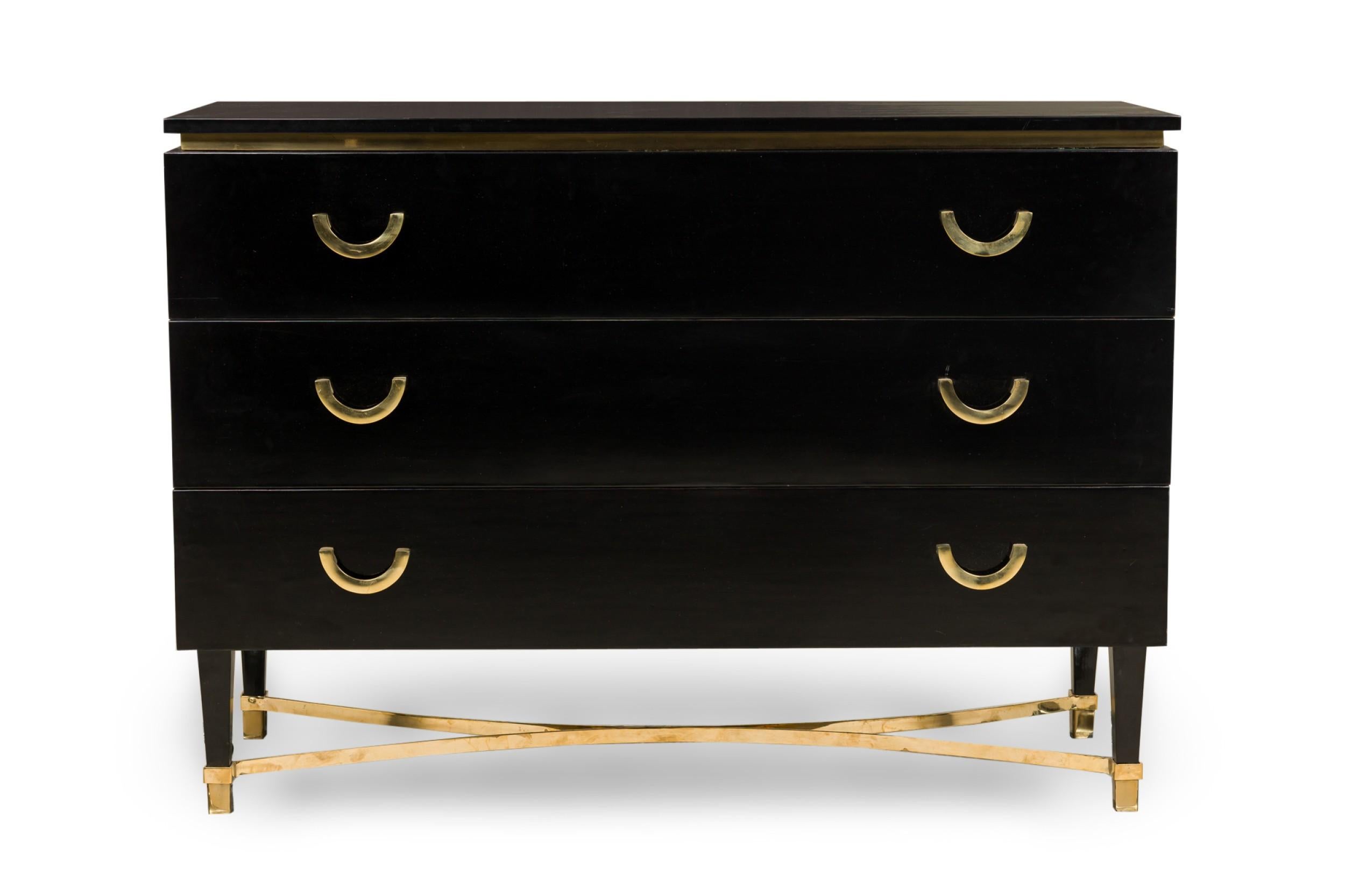 Mid-Century Modern Pair of Continental Ebonized Wood & Bronze Mounted Dressers (Manner of Gucci) For Sale