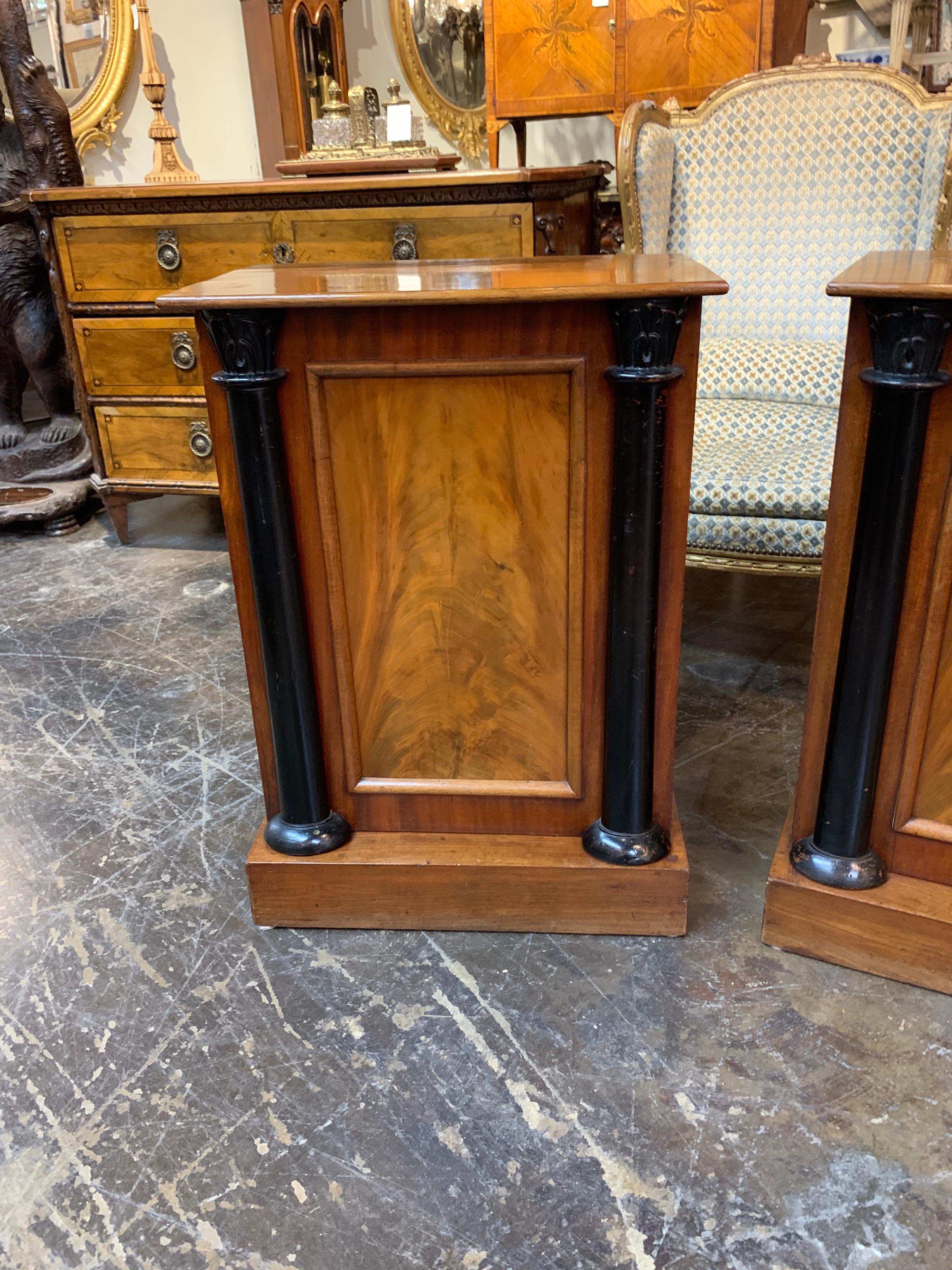 Pair of Continental Empire Style Walnut and Ebonized Side Cabinets In Good Condition In Dallas, TX