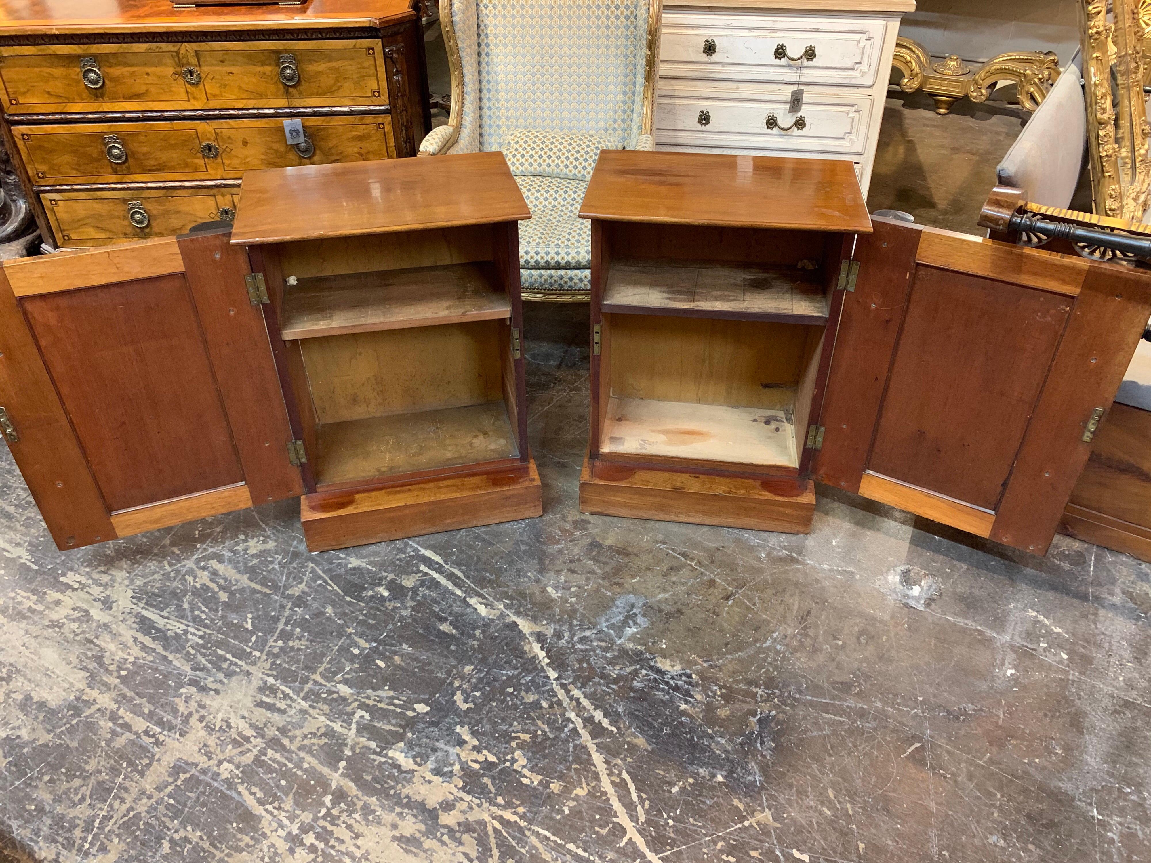 Pair of Continental Empire Style Walnut and Ebonized Side Cabinets 1