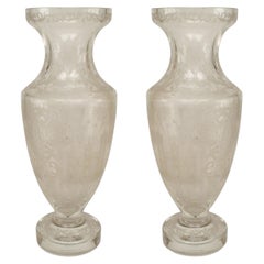 Pair of Continental German Etched Crystal Vases