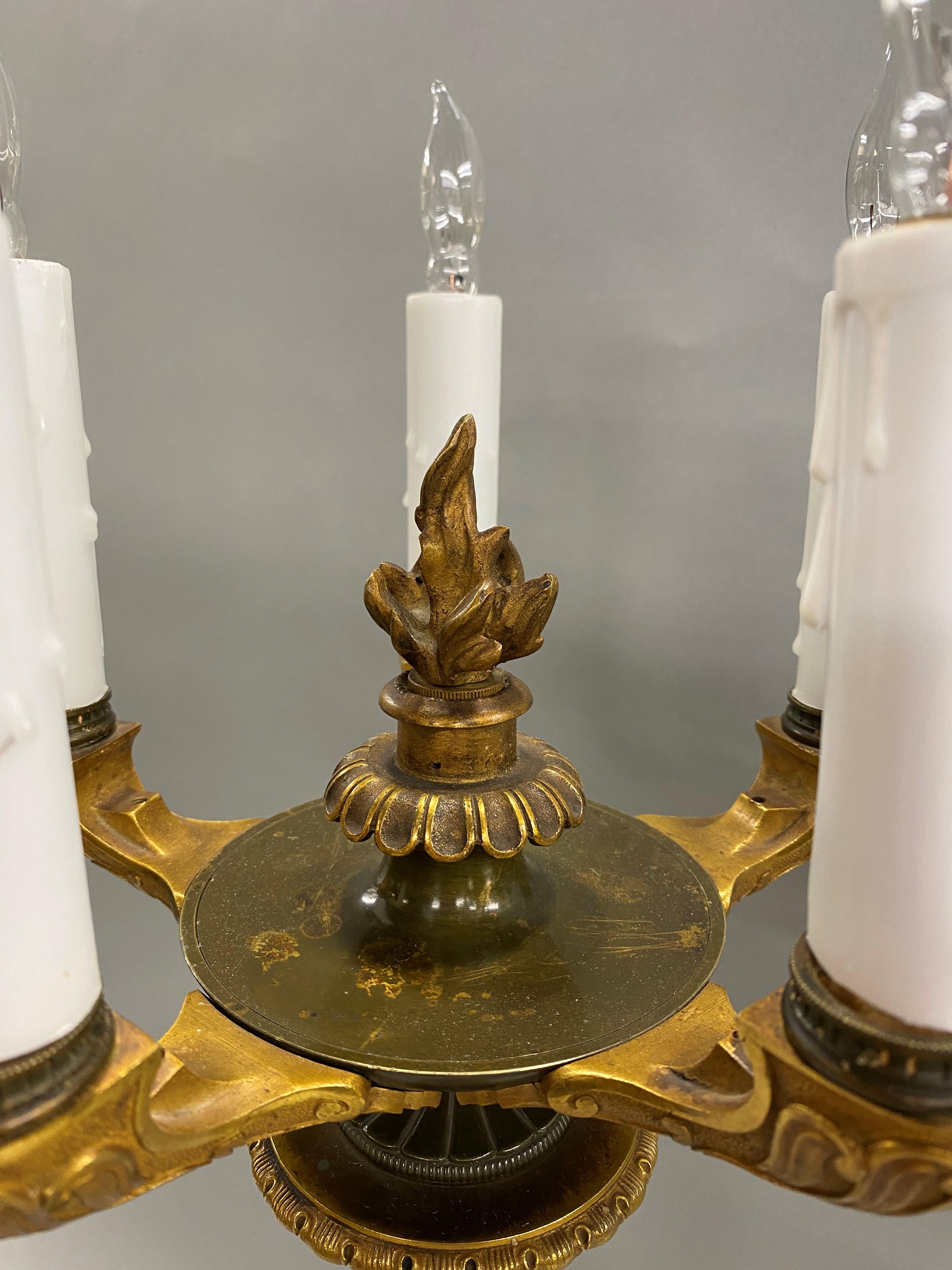 Pair of Continental Gilt and Bronze Five-Light Candelabra Lamps with Putti 2