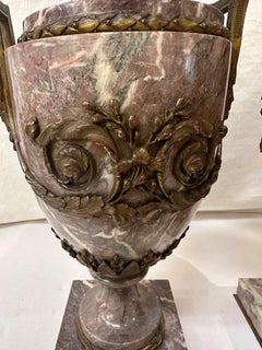 Pair of Continental Gilt Bronze-Mounted Marble Urns