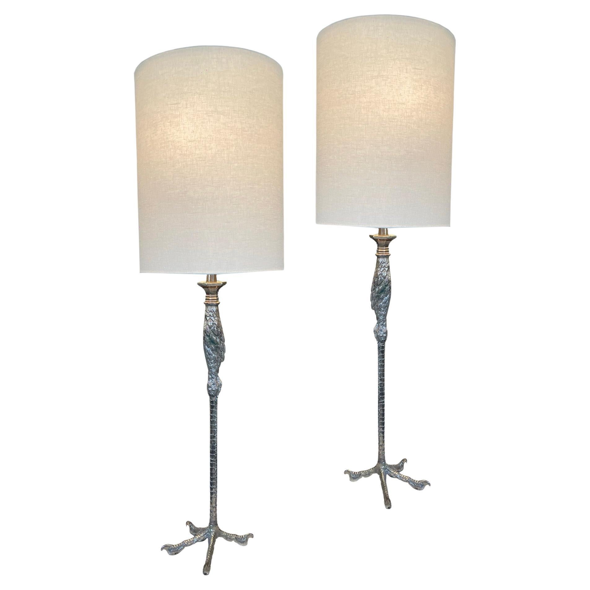Pair of Continental Gilt Bronze Ostrich Leg Floor Lamps