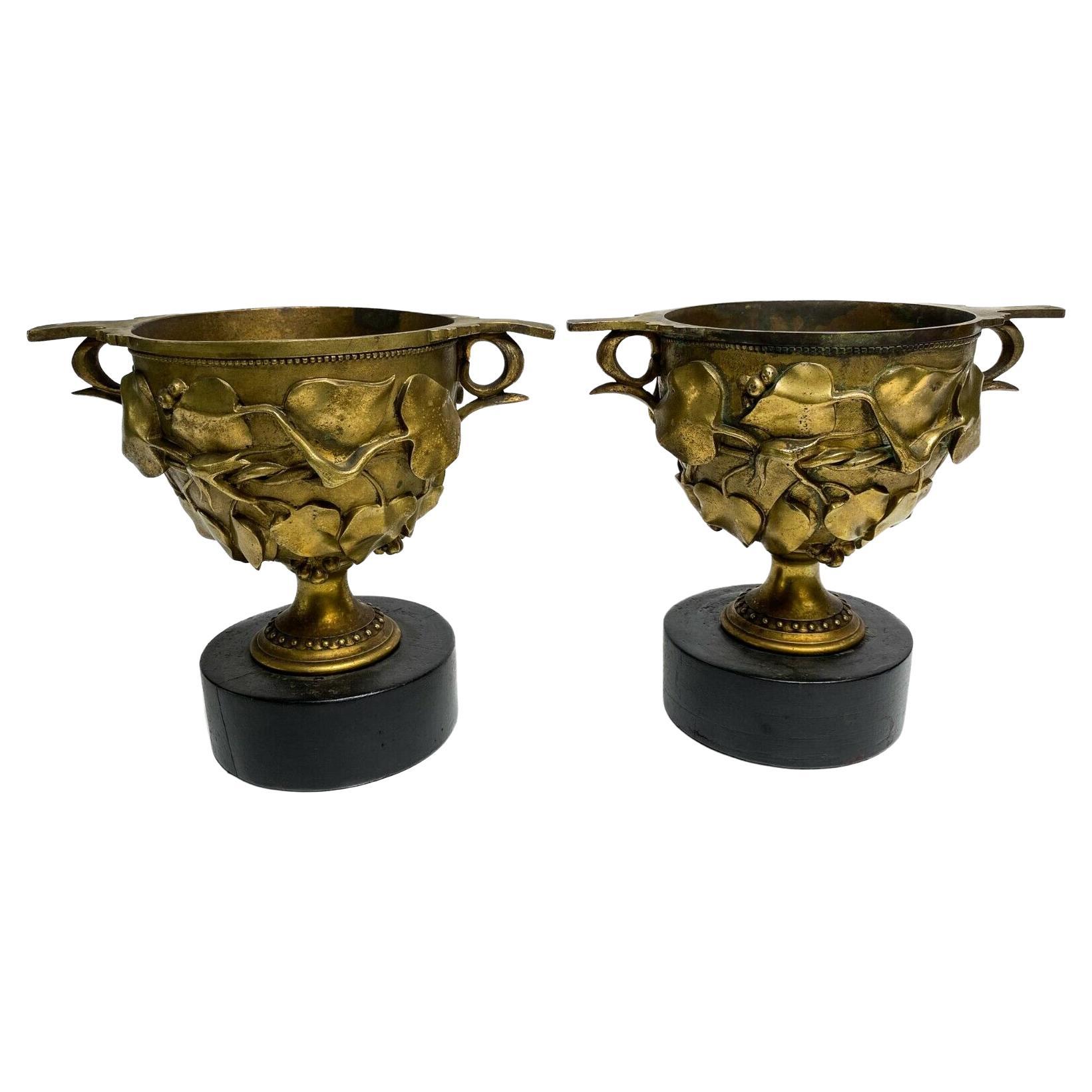 Pair of Continental Gilt Bronze Twin Handled Cups Boscoreale, circa 1900 For Sale