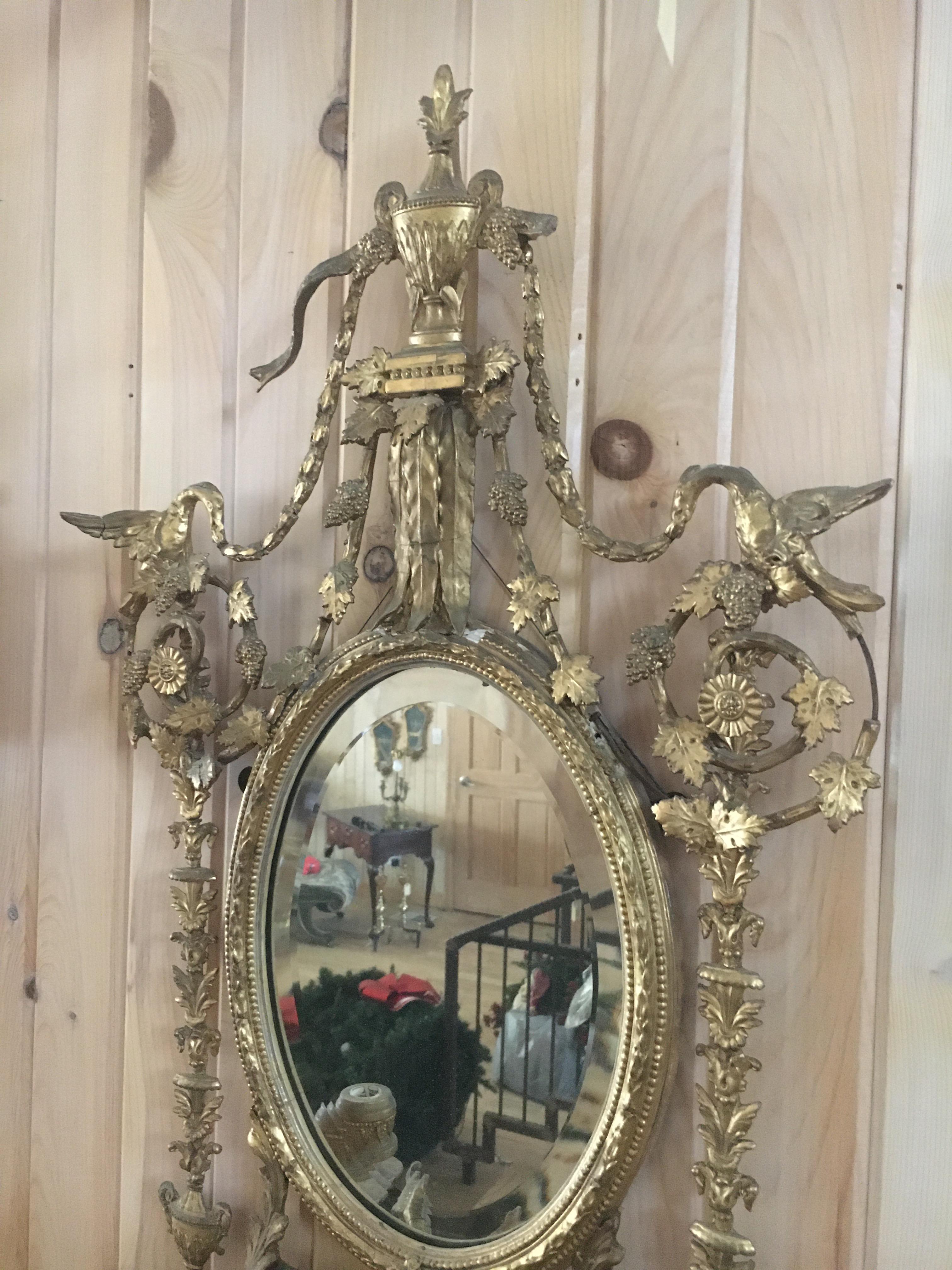 Pair of Continental Giltwood Three-Arm Sconces For Sale 1