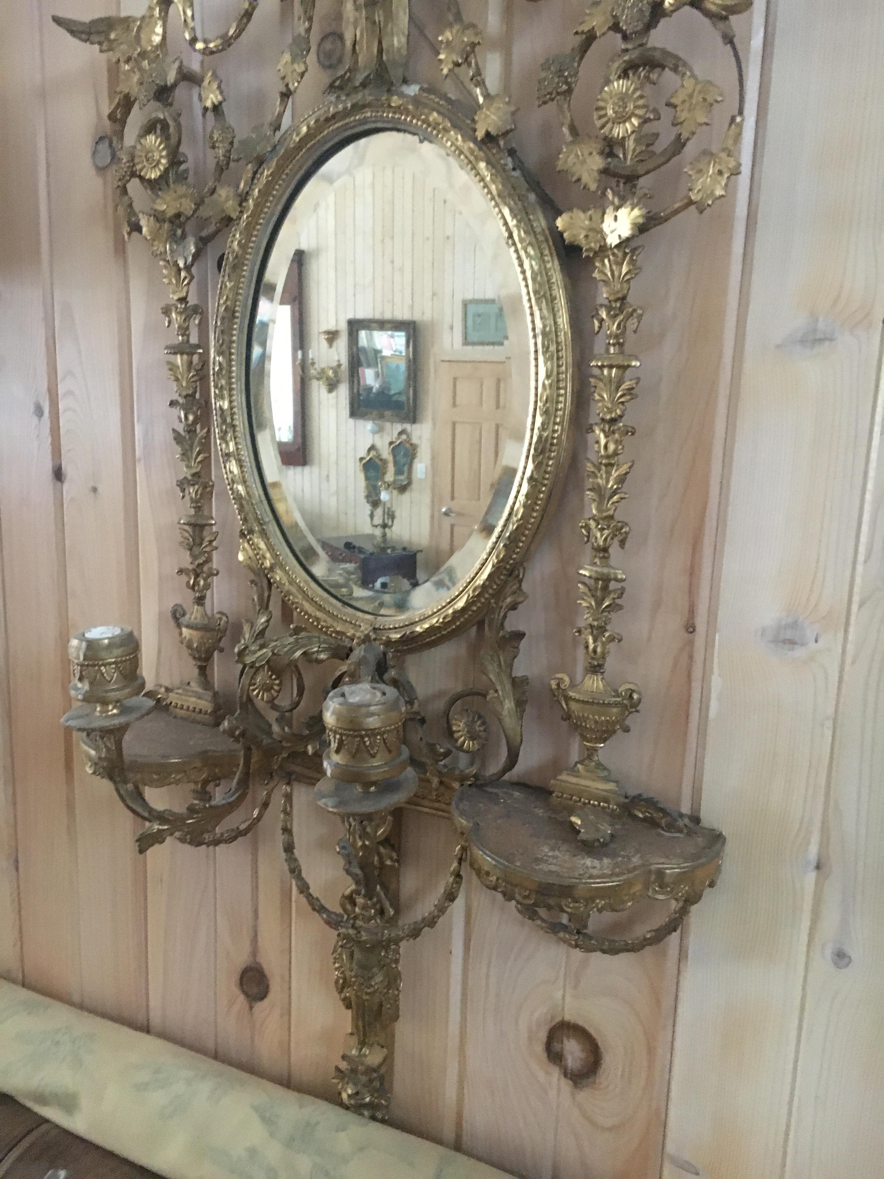 Pair of Continental Giltwood Three-Arm Sconces For Sale 2