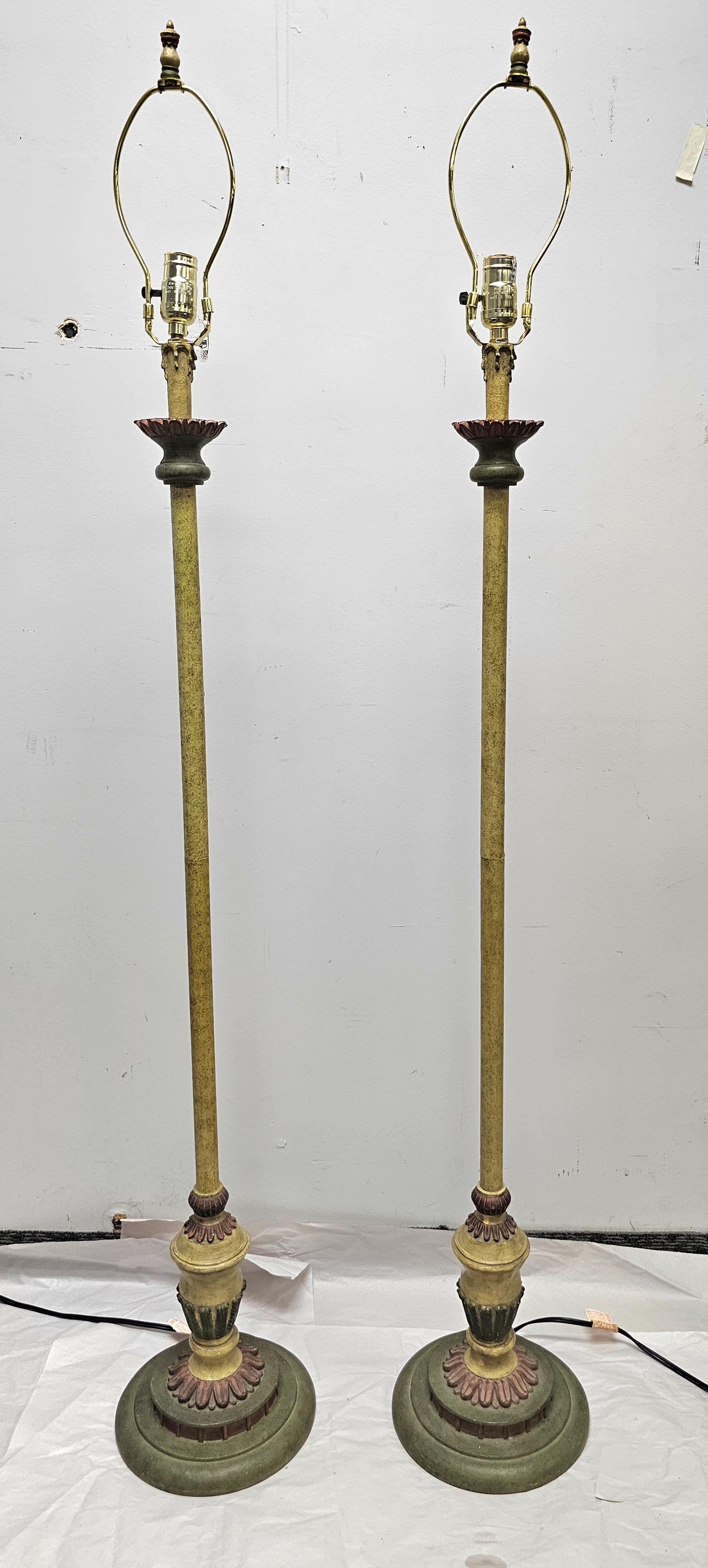 Other Pair of Continental Green and Parcel Gilt Decorated Floor Lamps For Sale