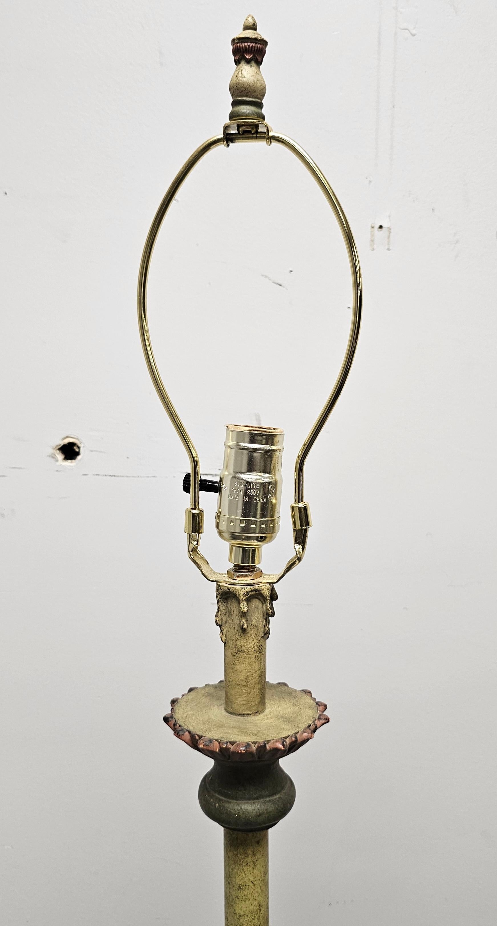 American Pair of Continental Green and Parcel Gilt Decorated Floor Lamps For Sale