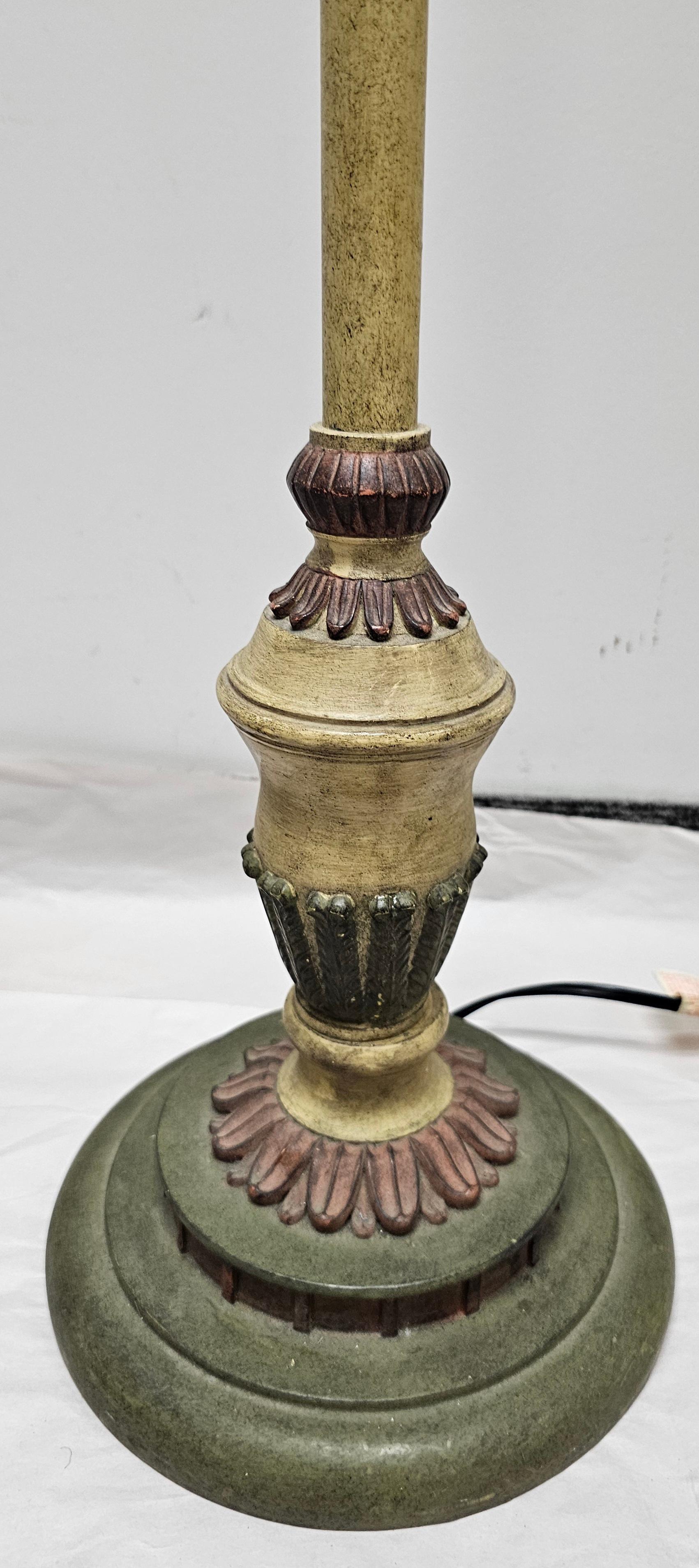 Metal Pair of Continental Green and Parcel Gilt Decorated Floor Lamps For Sale