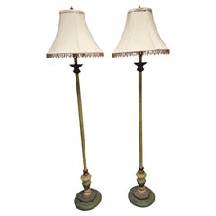 Pair of Continental Green and Parcel Gilt Decorated Floor Lamps