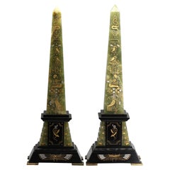 Pair of Continental Green Onyx and Marble Obelisks