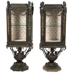 Pair of Continental Louis XIV-Style Cast-Zinc Curio Cabinets