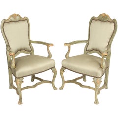 Pair of Continental Louis XV Style Painted Armchairs