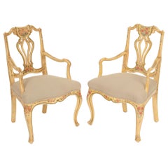 Pair of Continental Louis XV Style Painted Armchairs