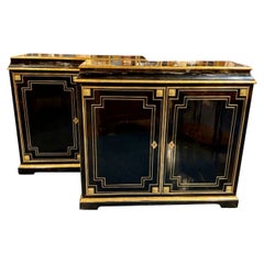 Pair of Continental Louis XVI Black Lacquered Chests with Bronze