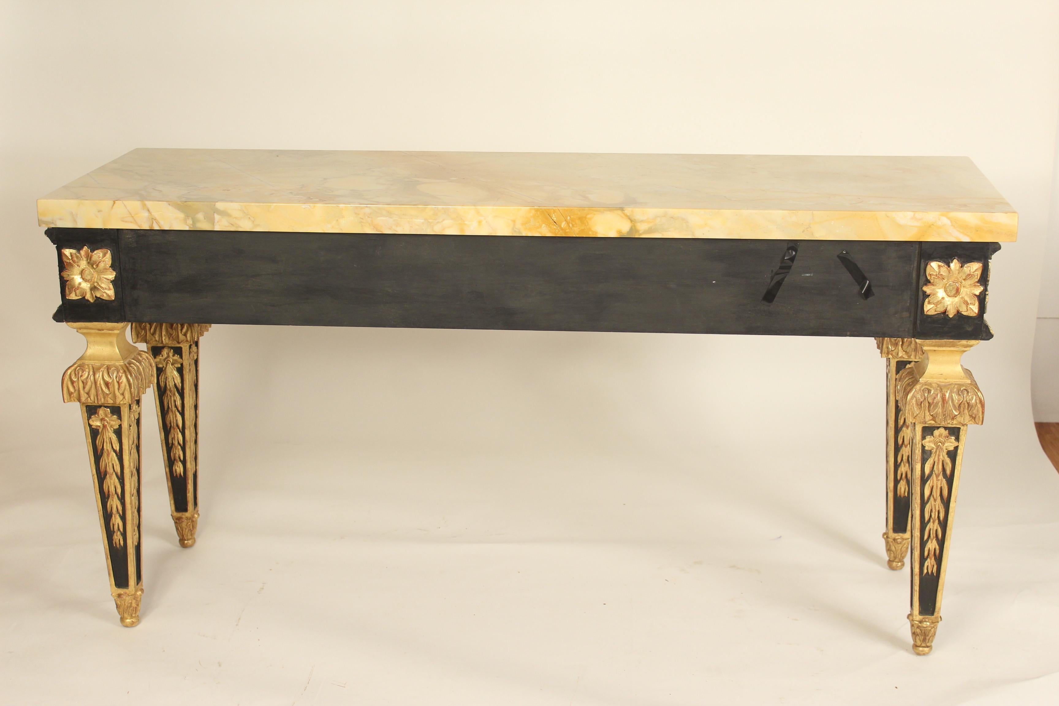 Pair of Continental Louis XVI Style Painted and Gilt Decorated Console Tables 6