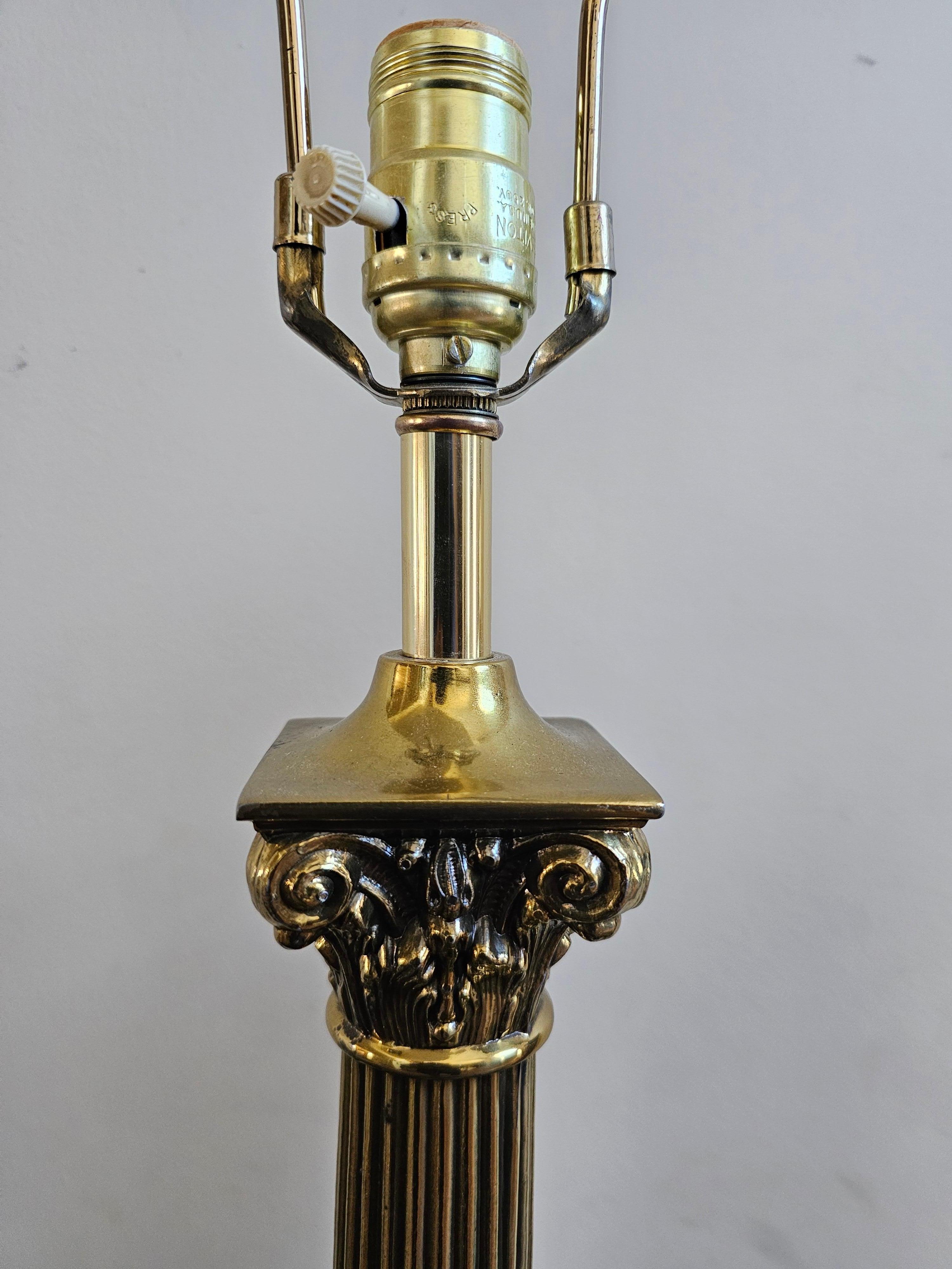 American Pair Of Continental Marble And Brass Columnar Table Lamps For Sale