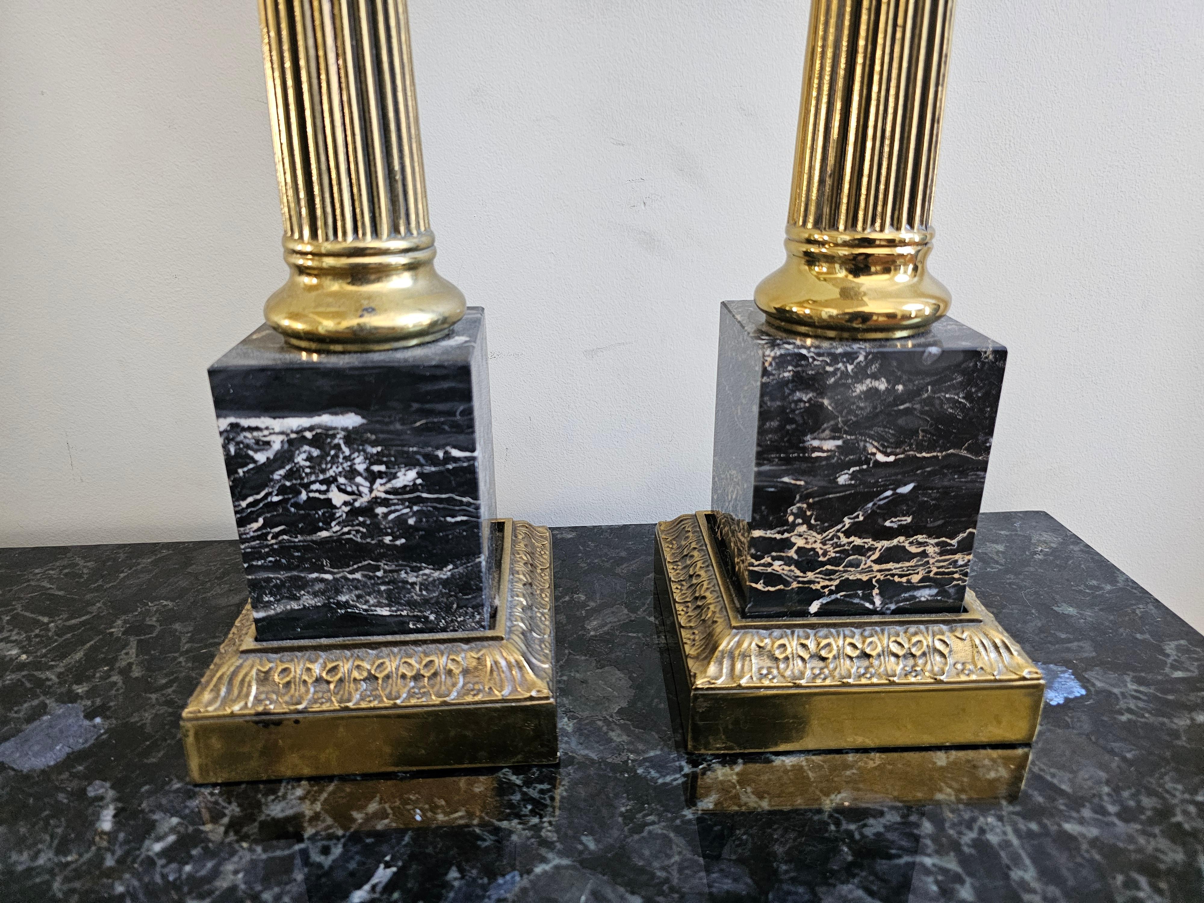 Other Pair Of Continental Marble And Brass Columnar Table Lamps For Sale