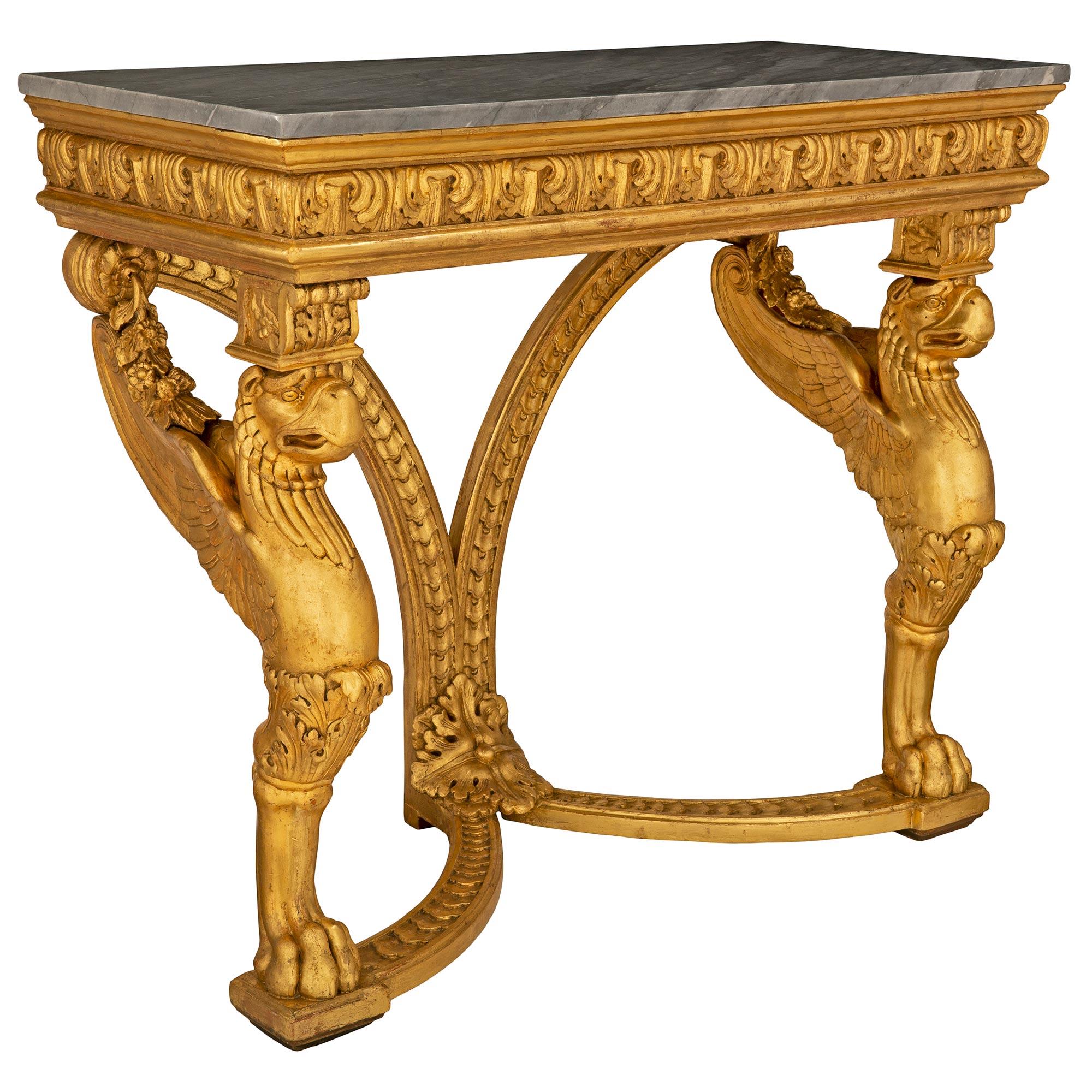 Neoclassical Pair of Continental Mid-19th Century Neo-Classical St. Console Tables For Sale