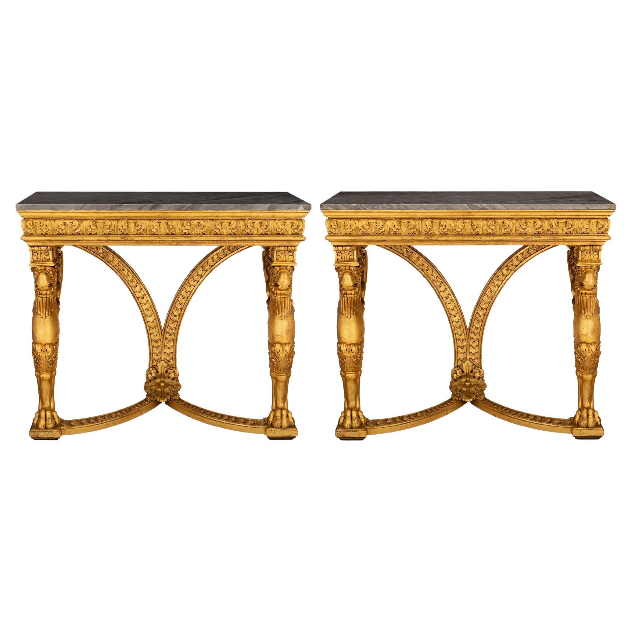 Pair of Continental Mid-19th Century Neo-Classical St. Console Tables For Sale
