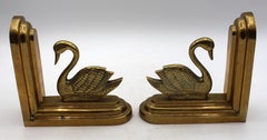 Pair of Continental Mid Century Modern Brass Swan Bookends