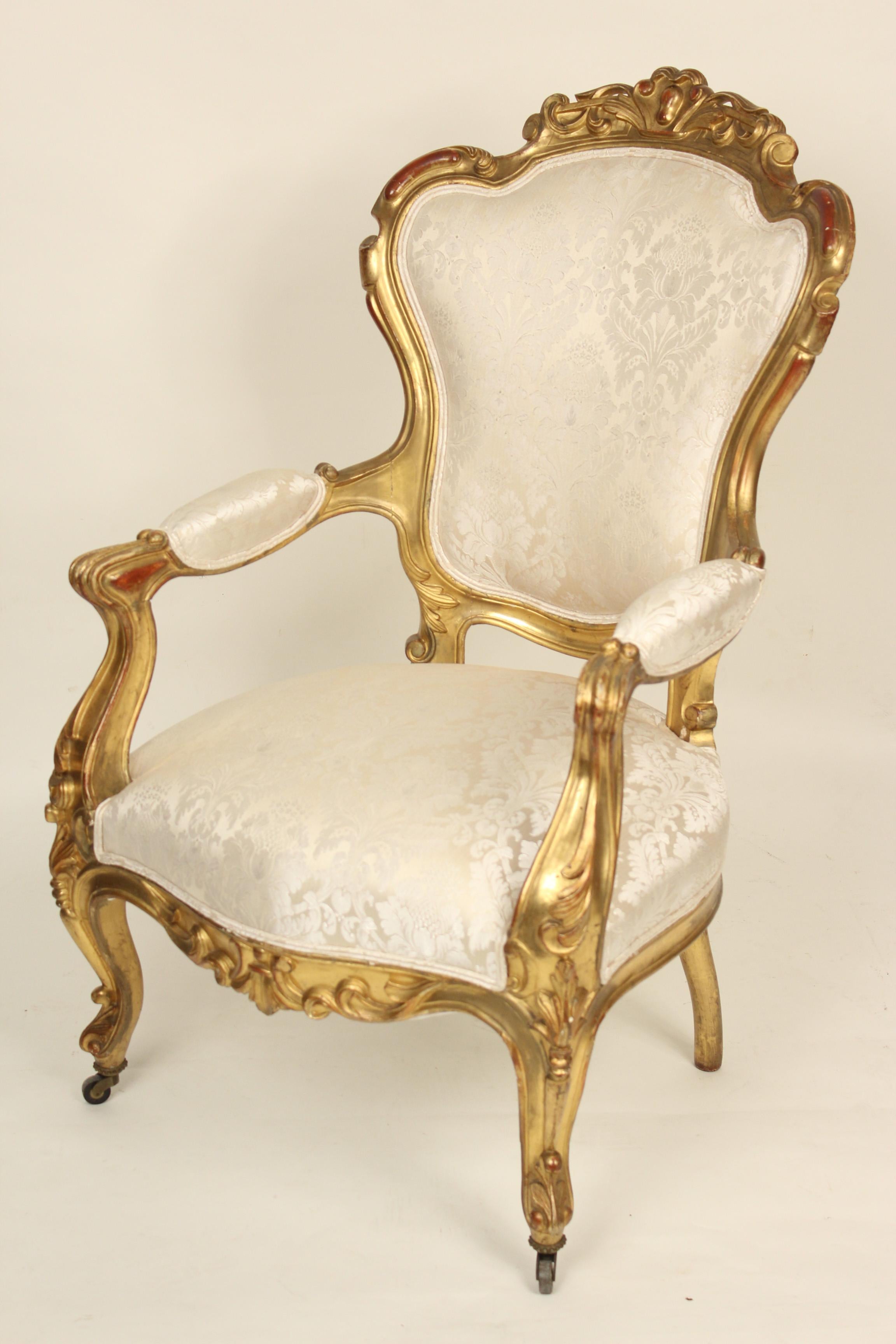 Pair of continental Napoleon III gilt wood armchairs In Good Condition In Laguna Beach, CA