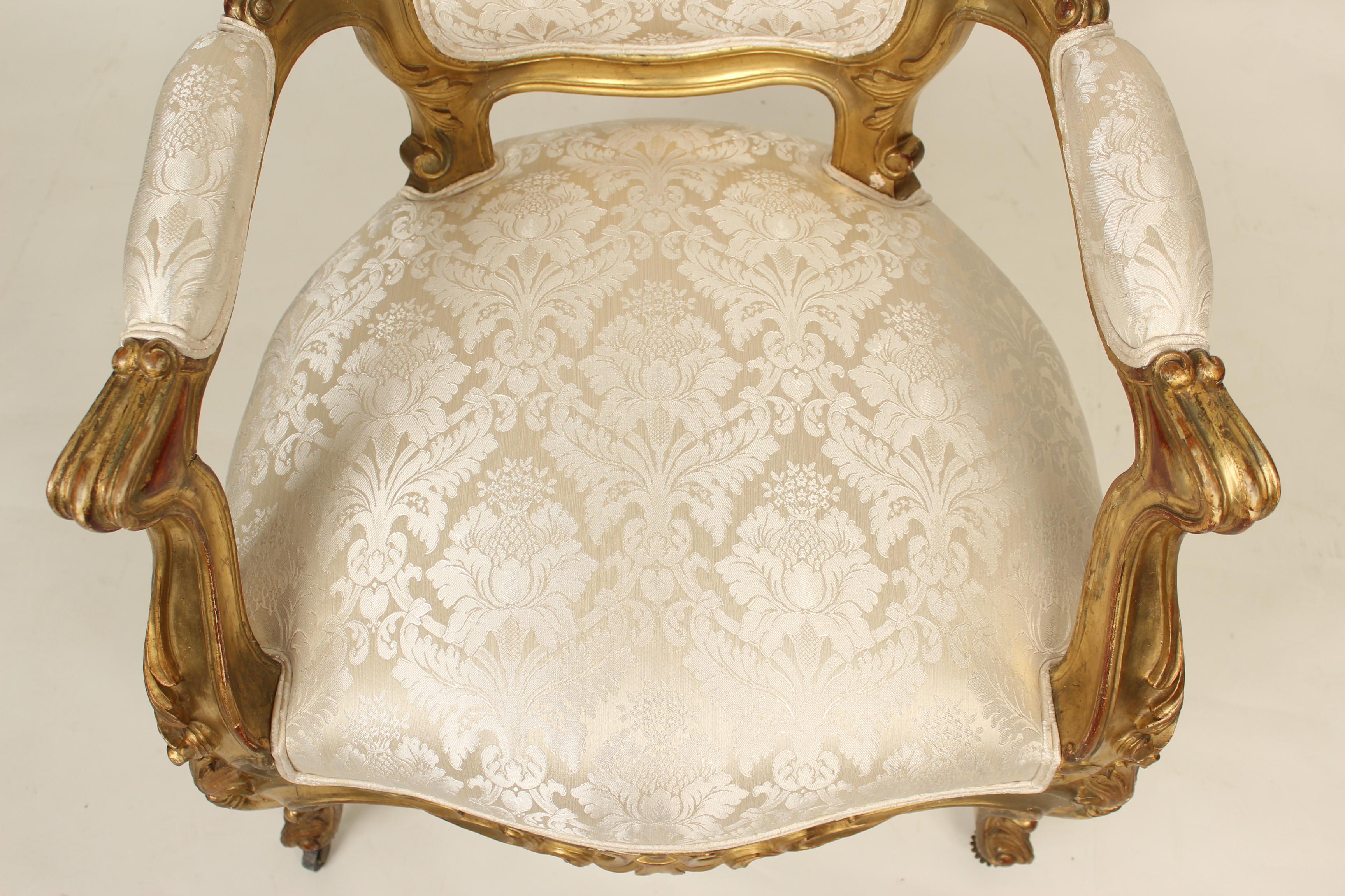 Pair of continental Napoleon III gilt wood armchairs 2