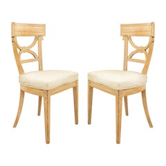 Pair of Continental Neoclassic White Damask Side Chairs