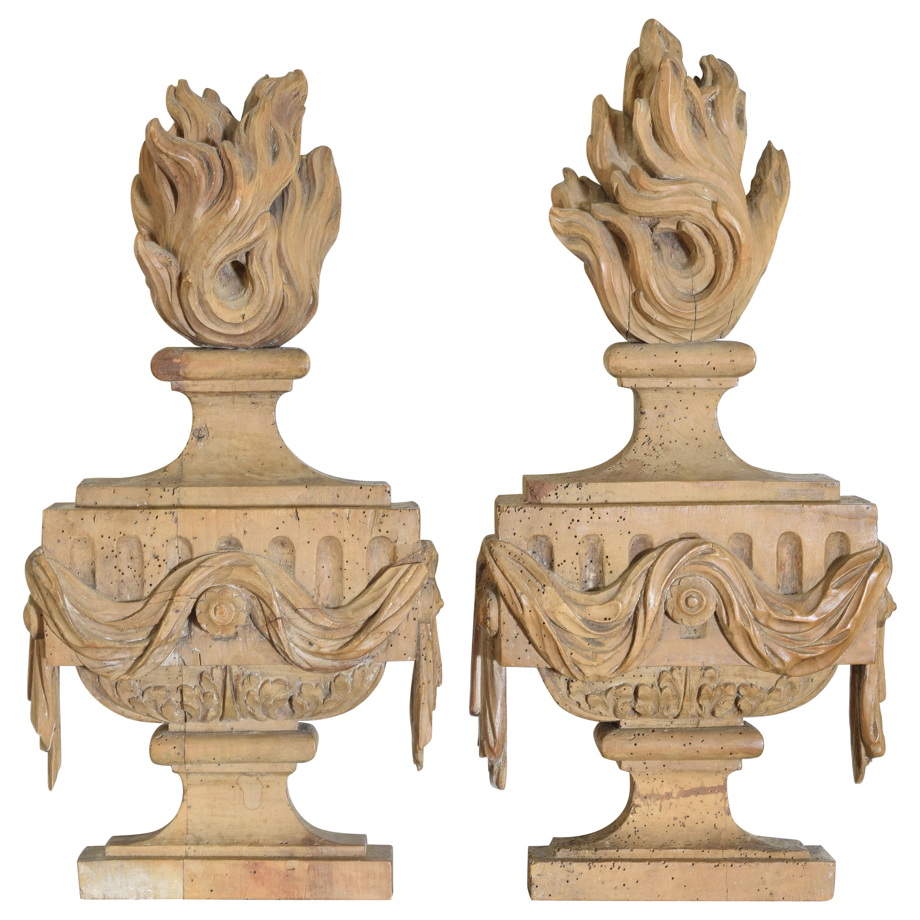 Pair of Continental Neoclassical Carved Wooden Capitals, late 18th century