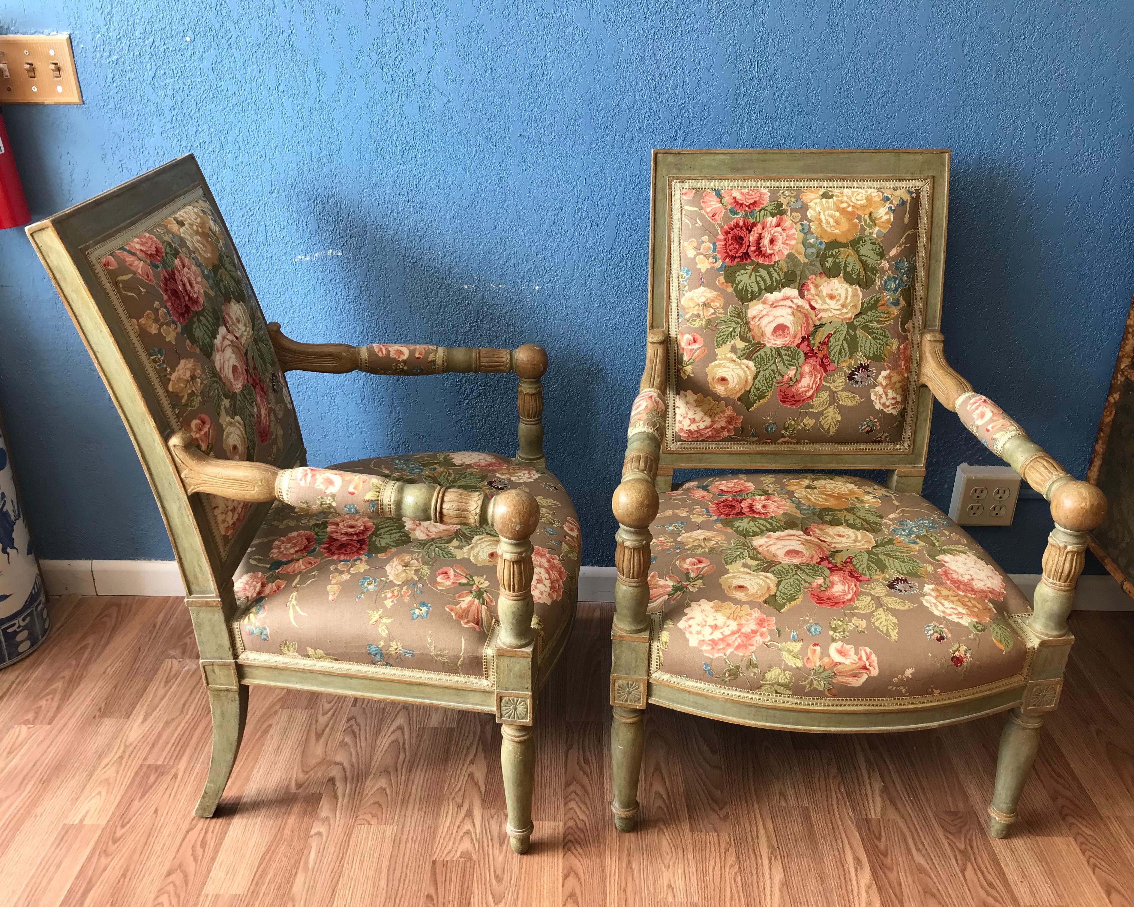 Pair of Continental Open Arm Chairs In Good Condition In West Palm Beach, FL