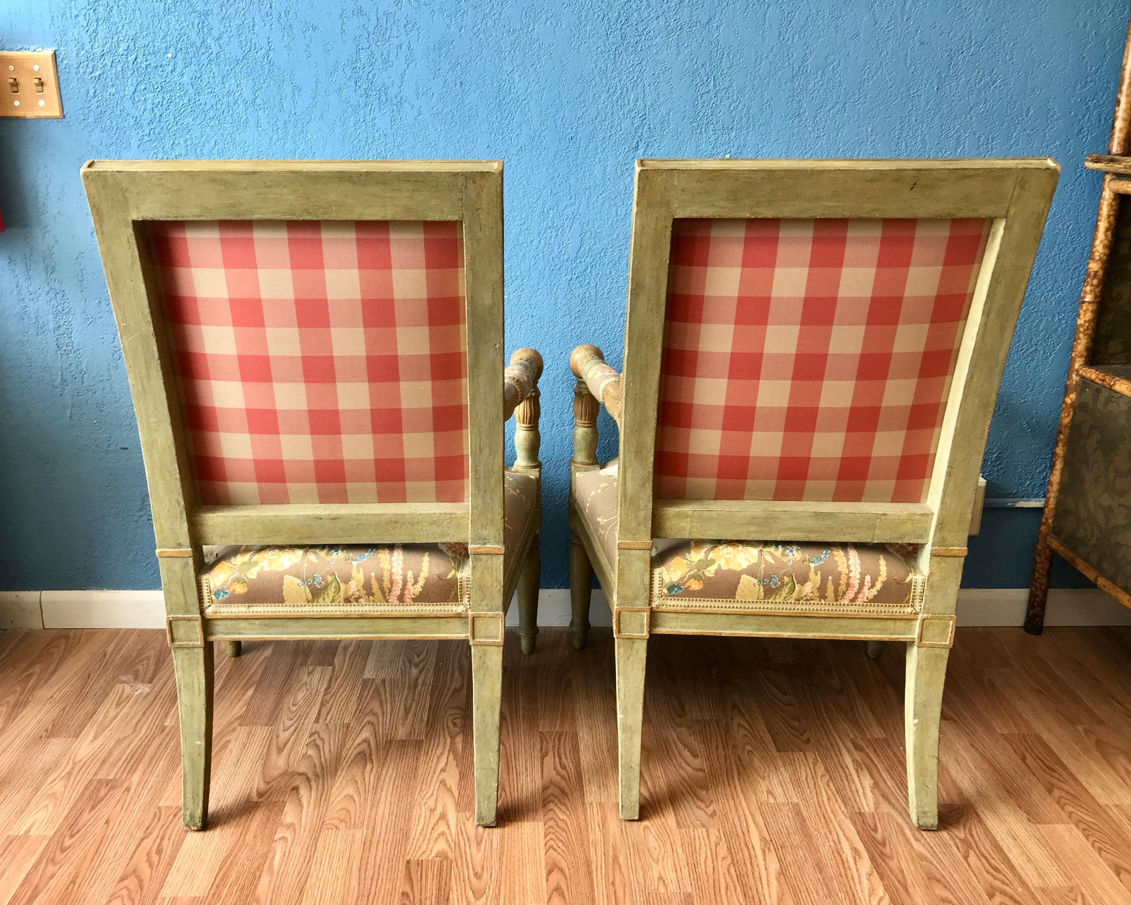 Upholstery Pair of Continental Open Arm Chairs