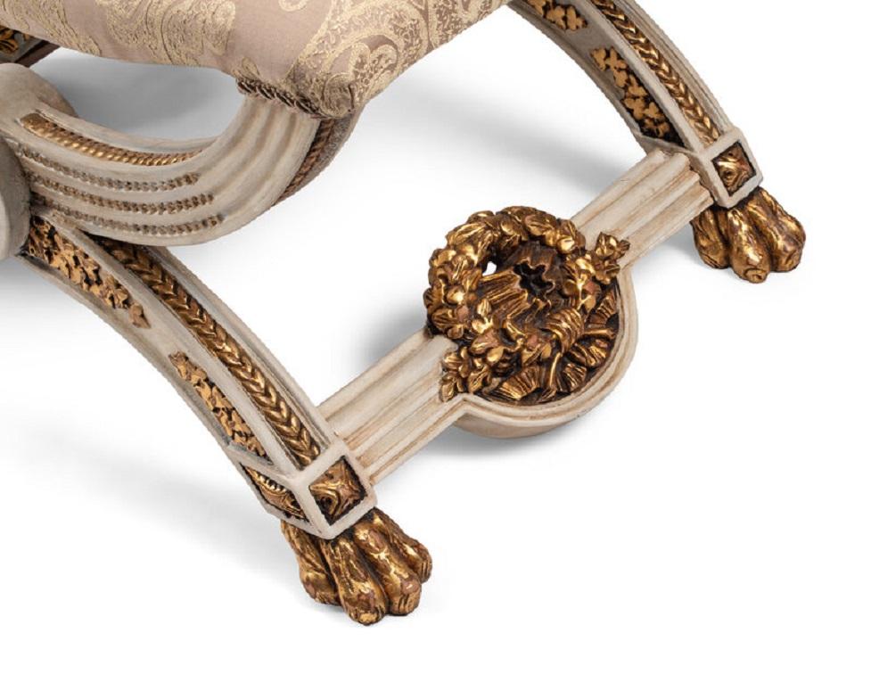 Pair of Continental Painted and Parcel Gilt Curule-Form Tabourets, 20th Century For Sale 1