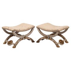 Pair of Continental Painted and Parcel Gilt Curule-Form Tabourets, 20th Century