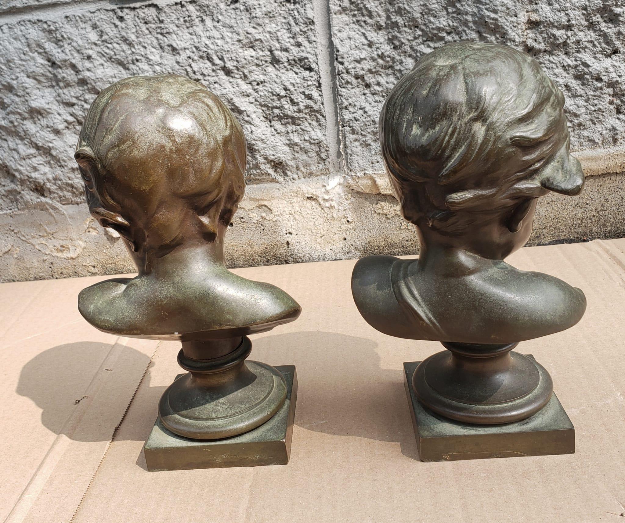 Pair of Continental Patinated Bronze Busts Of Youths, Circa 1880s In Good Condition For Sale In Germantown, MD