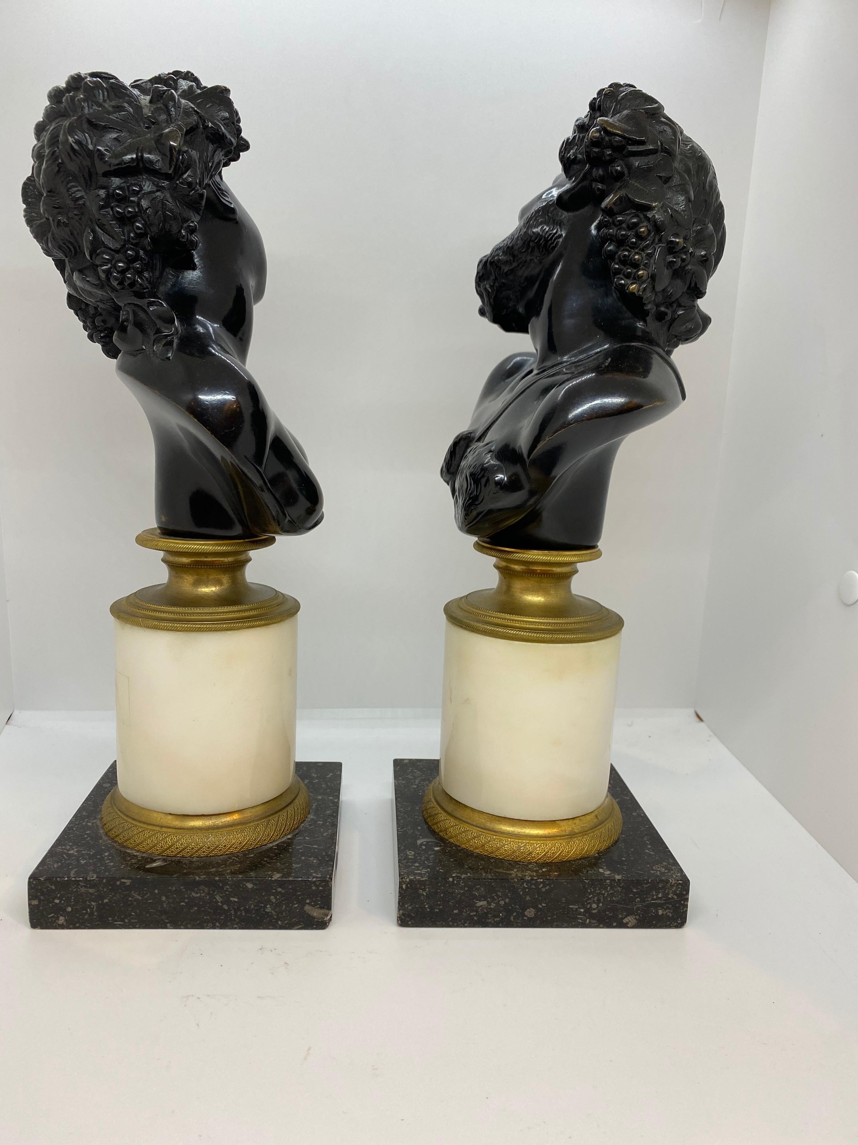 Pair of Continental Patinated Bronze Busts on Marble Plinths In Good Condition For Sale In Natchez, MS