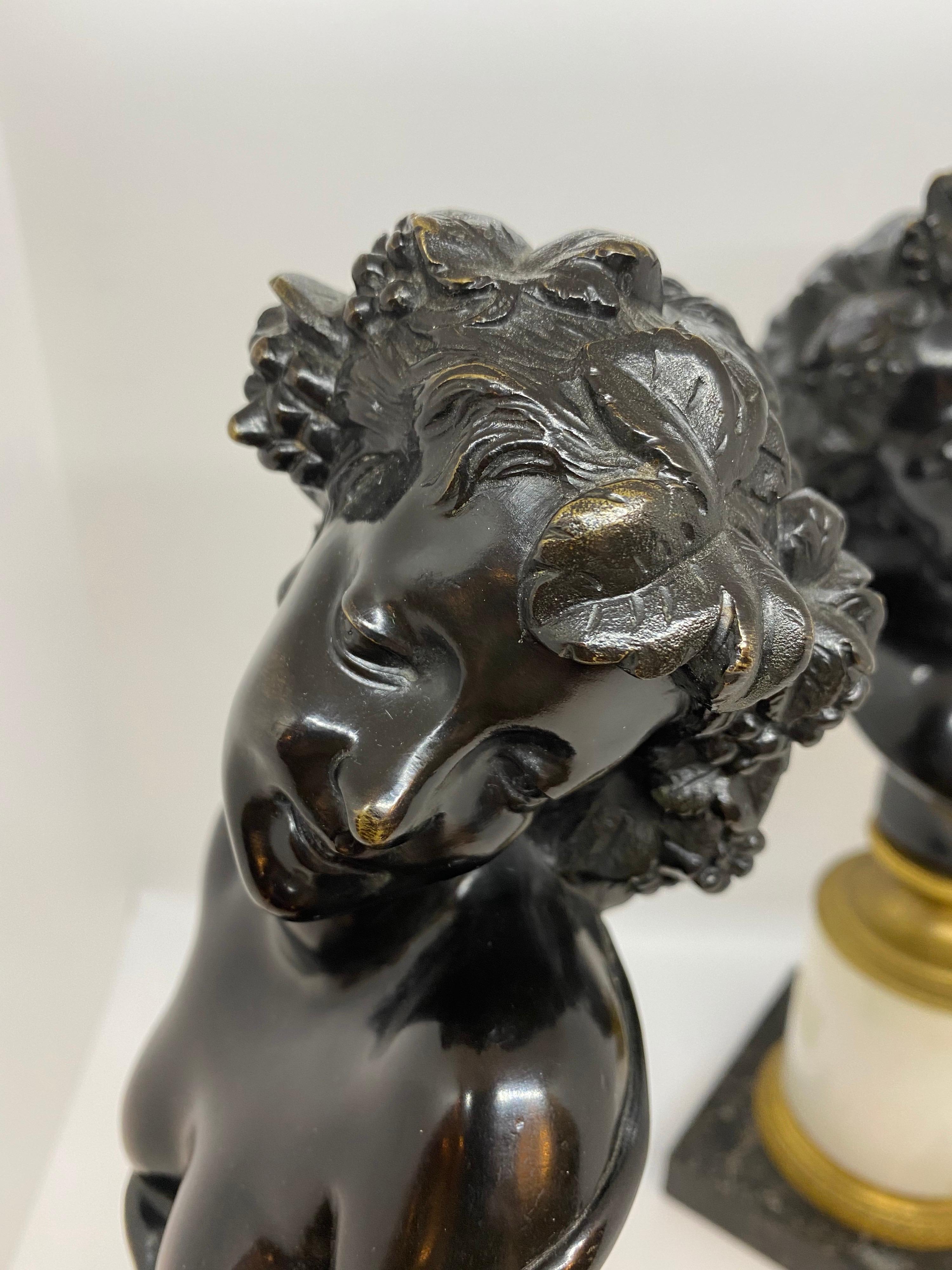 Pair of Continental Patinated Bronze Busts on Marble Plinths For Sale 1