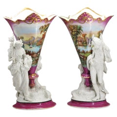 Pair of Continental Porcelain Figural Spill Vases