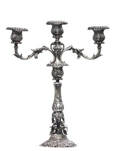 Pair of Continental Renaissance Style Silver Three-Light Candelabra Late 19th