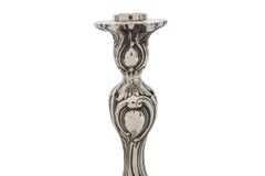 Pair of Continental Rococo 13 Loth Silver Antique Candlesticks, 19th Century