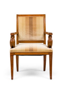 Pair of Continental Rustic Style Wooden Armchairs with Carved Owl Head Armrests