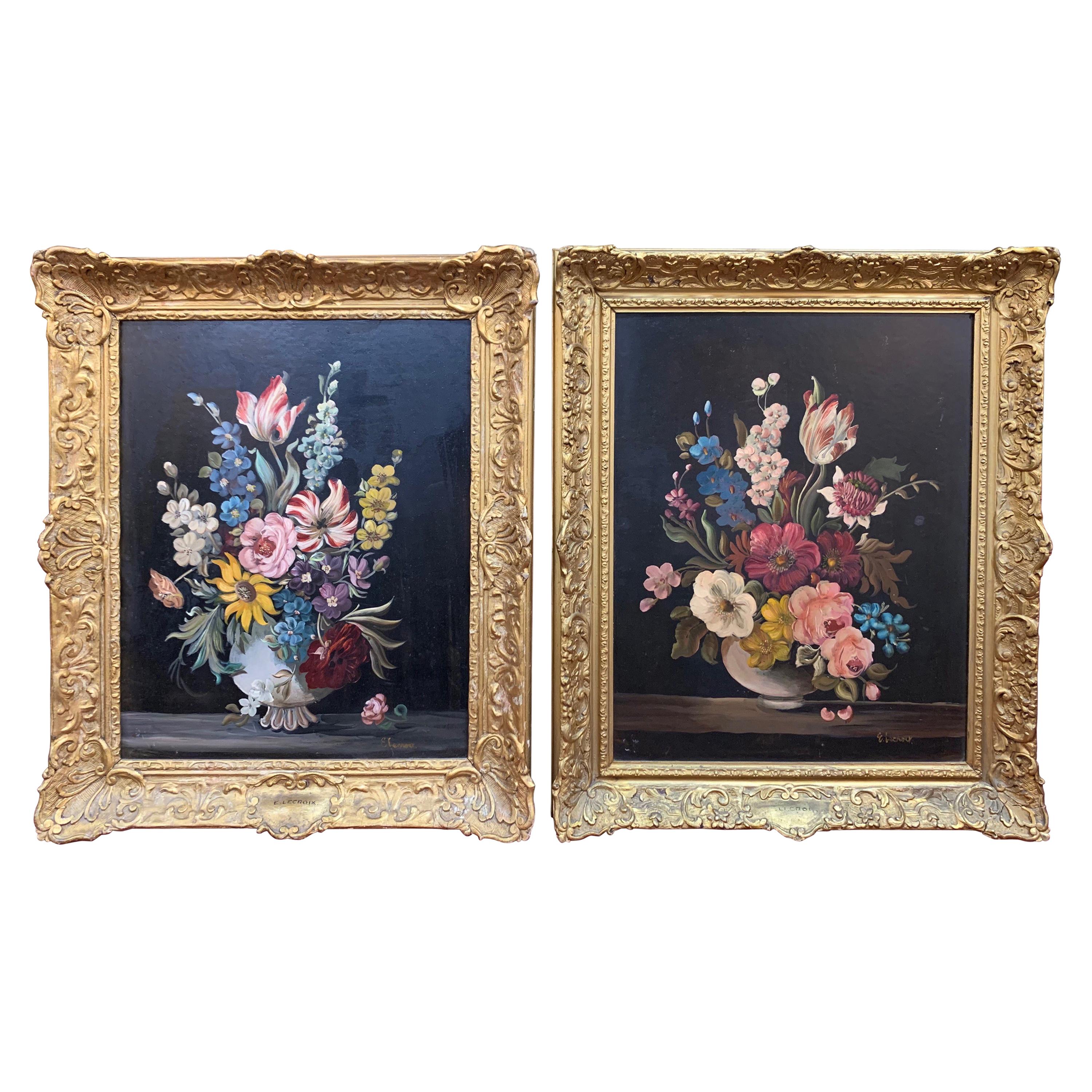 Pair of Continental School Floral Still Life Paintings on Copper