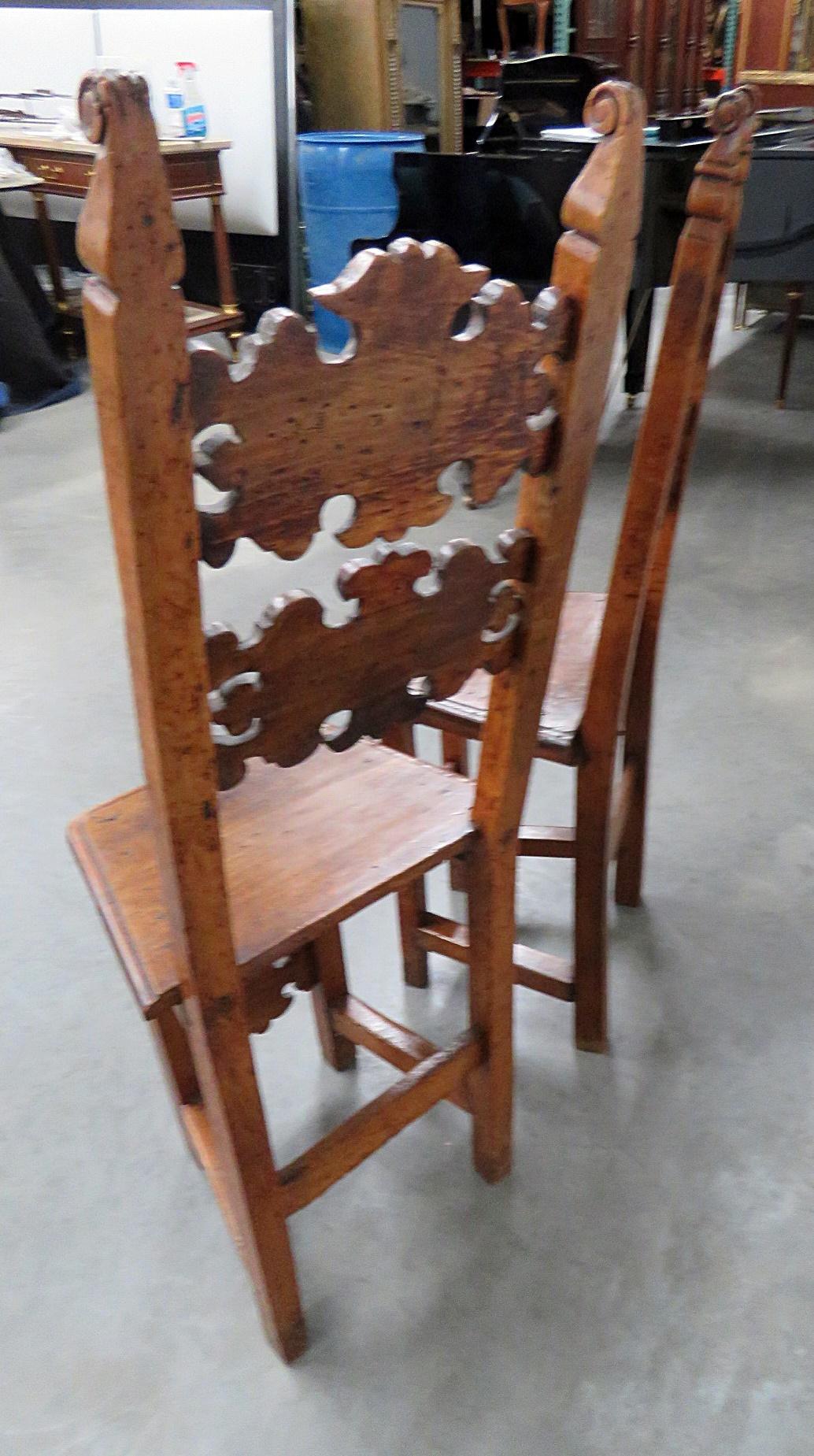 Pair of Antique Italian Provincial Carved Walnut Side Chairs For Sale 1