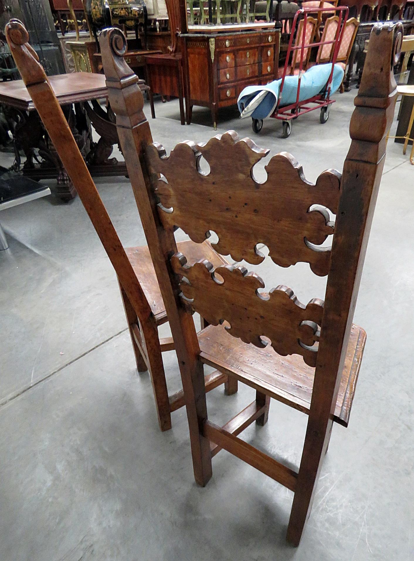 Pair of Antique Italian Provincial Carved Walnut Side Chairs For Sale 2